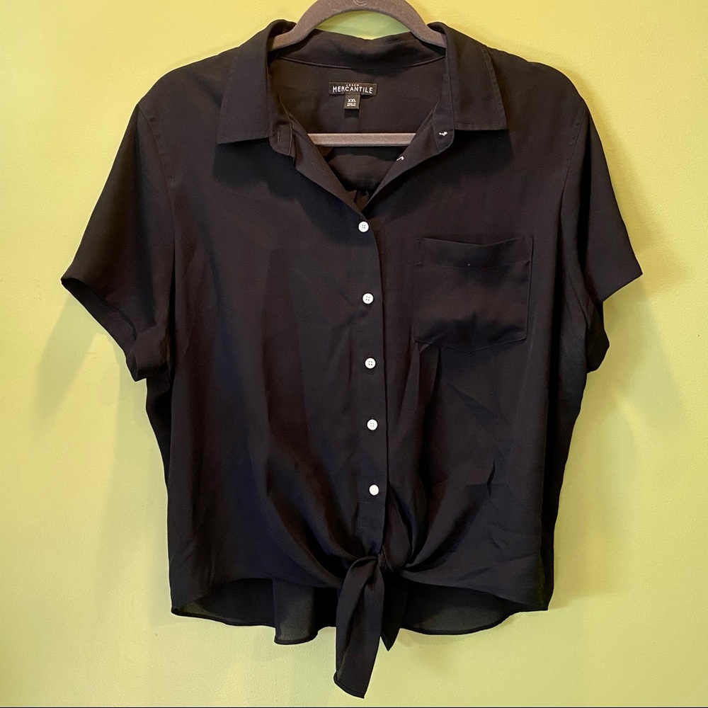 JCrew button down navy crop tie detail